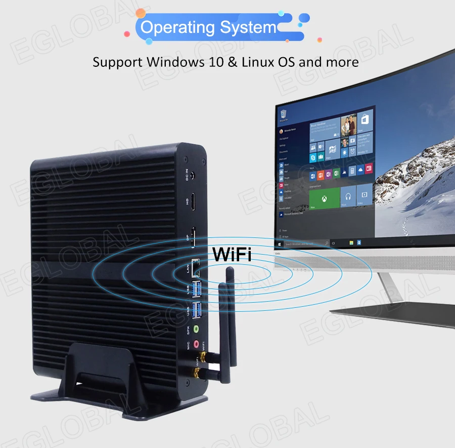 Процессор EGLOBAL Fanless мини-компьютер Intel Core i7 8550U Quad Windows 10 pro Linux Ubuntu мини-ПК без