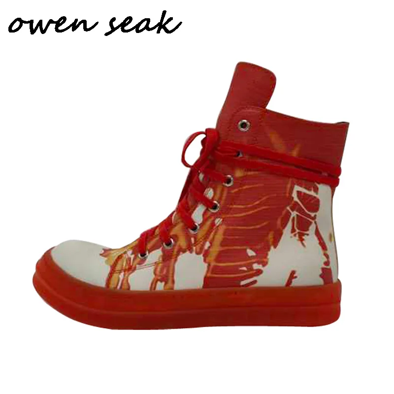 

Owen Seak/мужские ботинки; Ботильоны из натуральной кожи с высоким берцем; Роскошные кроссовки; Повседневная обувь на плоской подошве, на шнуров...