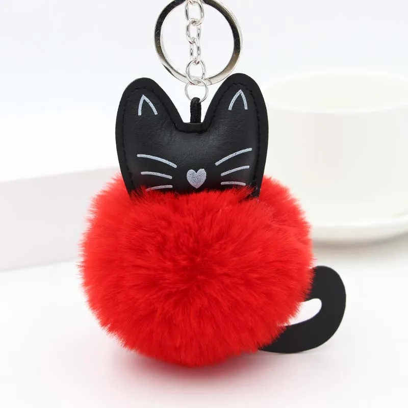 Милый ховой шарик брелок с котом мягкий помпон для ключей животными хвостом