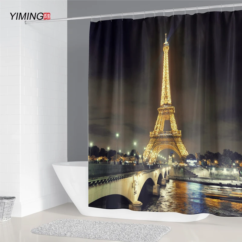 Eiffel Tower landscape 3D printing bathroom shower curtain polyester waterproof decorative with hook | Дом и сад