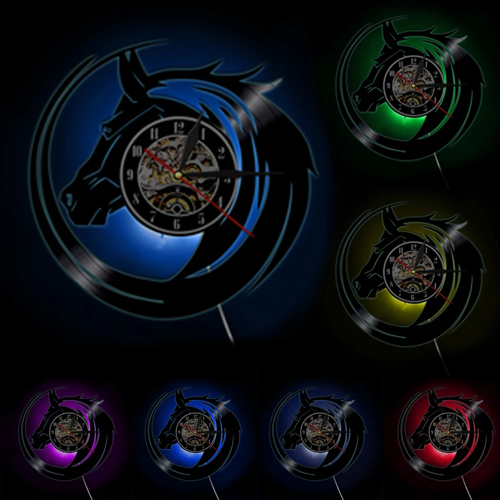 Абстрактное искусство стены лошади голова дикой настенные часы декор стен