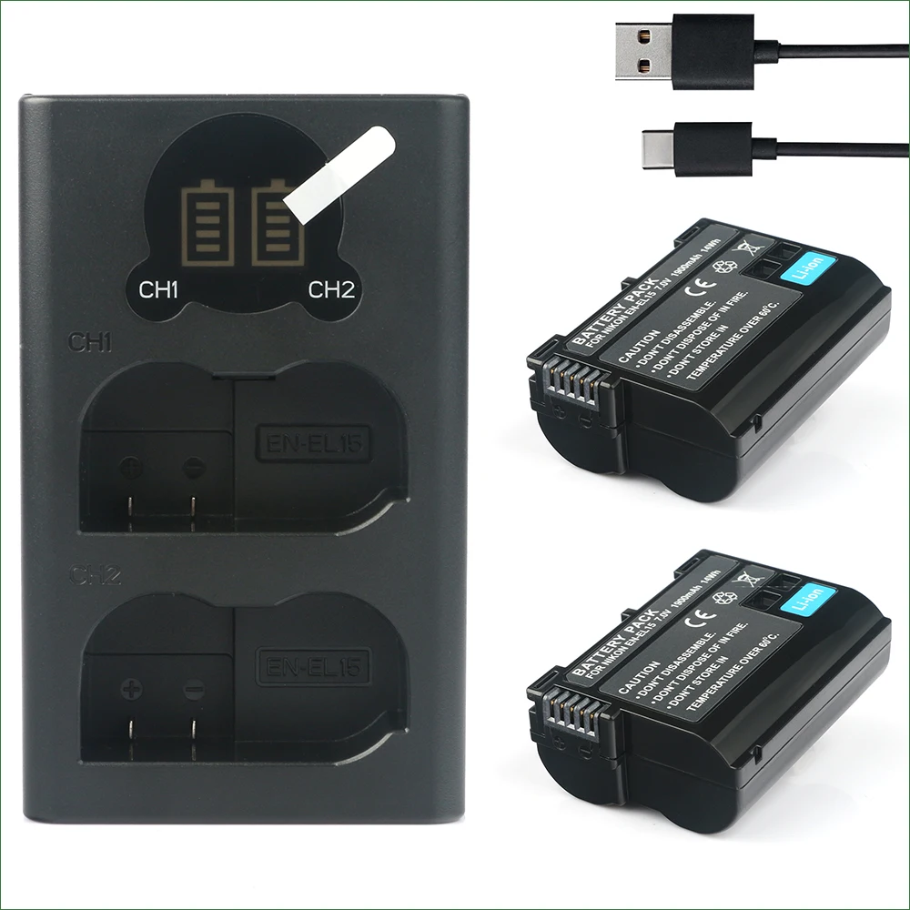7 0 V 1900 мА/ч EN EL15 Батарея + Dual USB Зарядное устройство для Nikon D800E D810A D7000 D7100 D7200 D7500 Z6