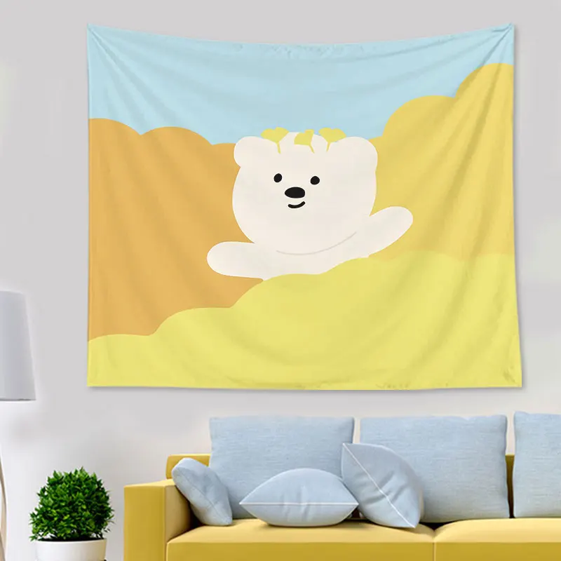 Декоративный гобелен в мультяшном стиле настенный принт с белым медведем