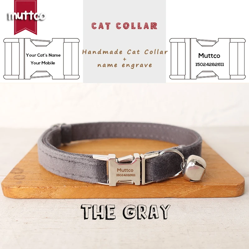 

MUTTCO Retailing nice engraved self-design personalized cat collars THE GRAY handmade collar 2 sizes UCC108