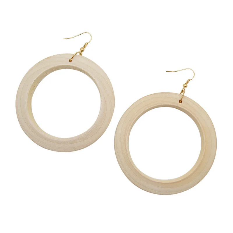 

Handmade Log Color Geometric Hollow Round Wood Earrings Exaggerated Oversized Dangle Earrings for Women Simple Fashion Jewelry
