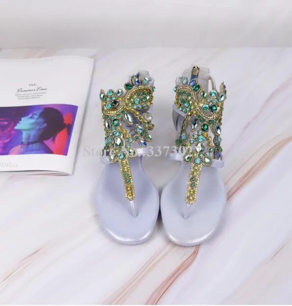Сандалии женские с ремешком на щиколотке блестящие шлепанцы украшение в виде