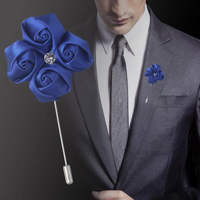 8piece/lot High Quality Royal Blue Fabric Flower Rose Brooch Lapel Pin Men Classic Wedding Boutonniere Solid Colors Prom XH1375 | Дом и сад