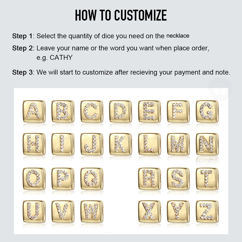 

Personalized A-Z Initial Letter Pendant Necklace for Women CZ Dice Charms Choker Box Link Chain 2mm Gold Color 16inch LKN654