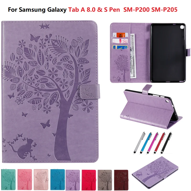 Кожаный чехол-подставка для Samsung Galaxy Tab A 8 0 чехол 2019 S-Pen SM-P200 Coque P200 P205 планшета A8