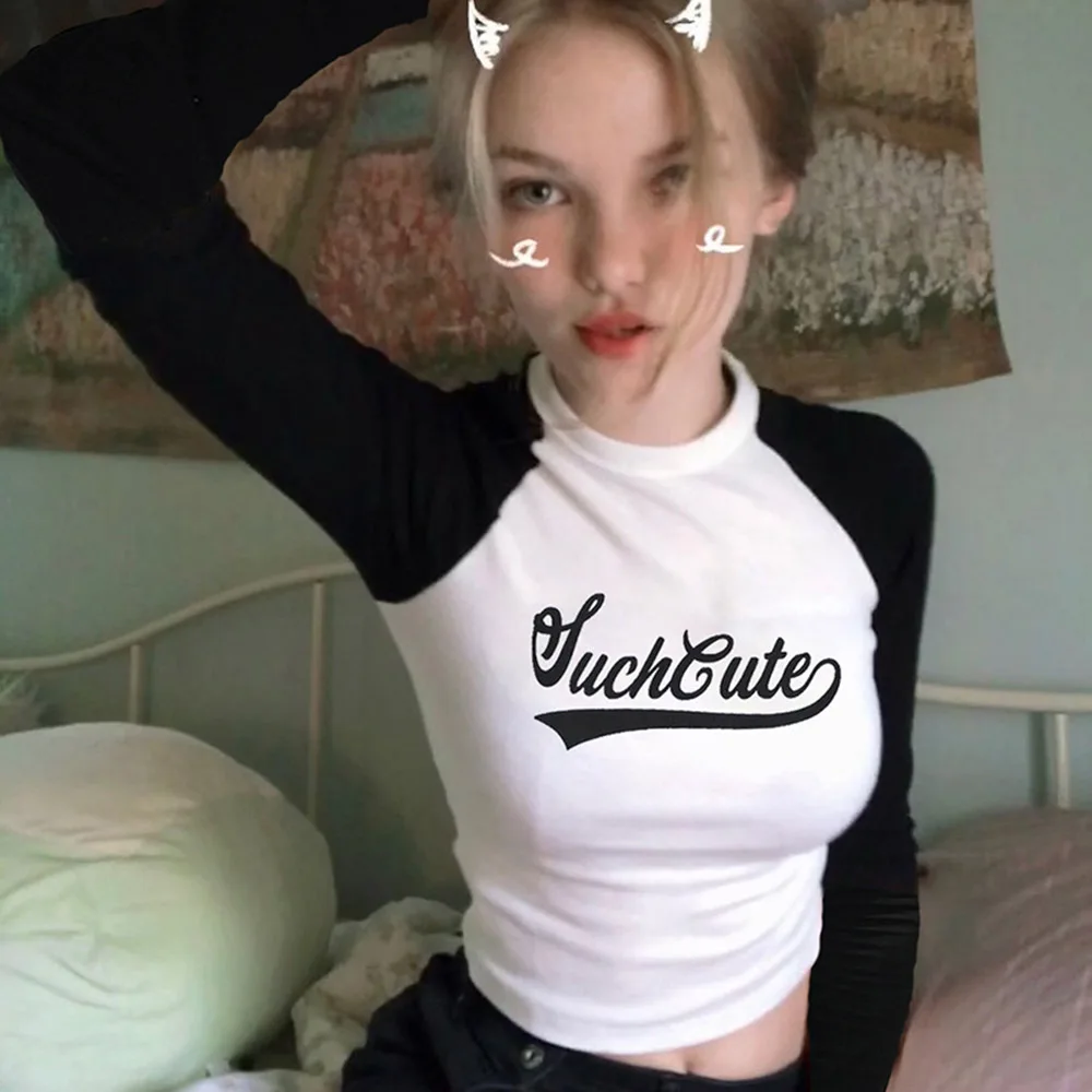 

Ins European Americanhit 2020 T-shirt Printing Slim Long Sleeved Spring New Women's Clothing Tee Edgy Shirt Unicorn Holographic