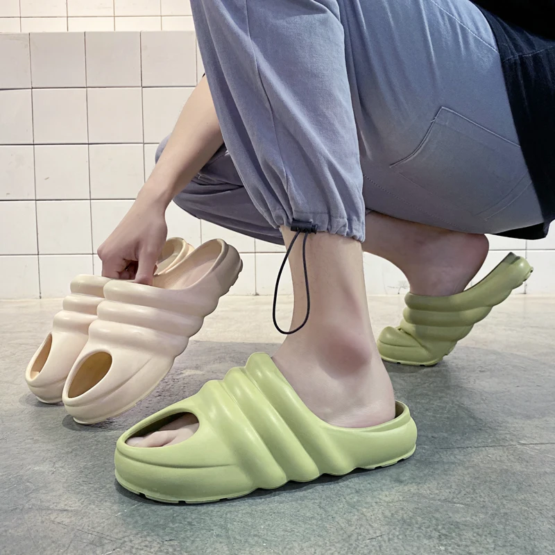 

New Arrivals Men's Summer YZY Slides Slip On Breathable Beach Sandals Lightweight Unisex Slippers Fish Mouth Plus Size 35-46