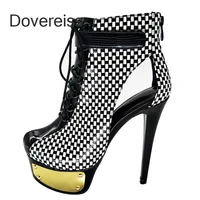 dovereiss fashion womens shoes summer cross tied platform sexy new back zipper consice stilettos heels sandals cool boots 43