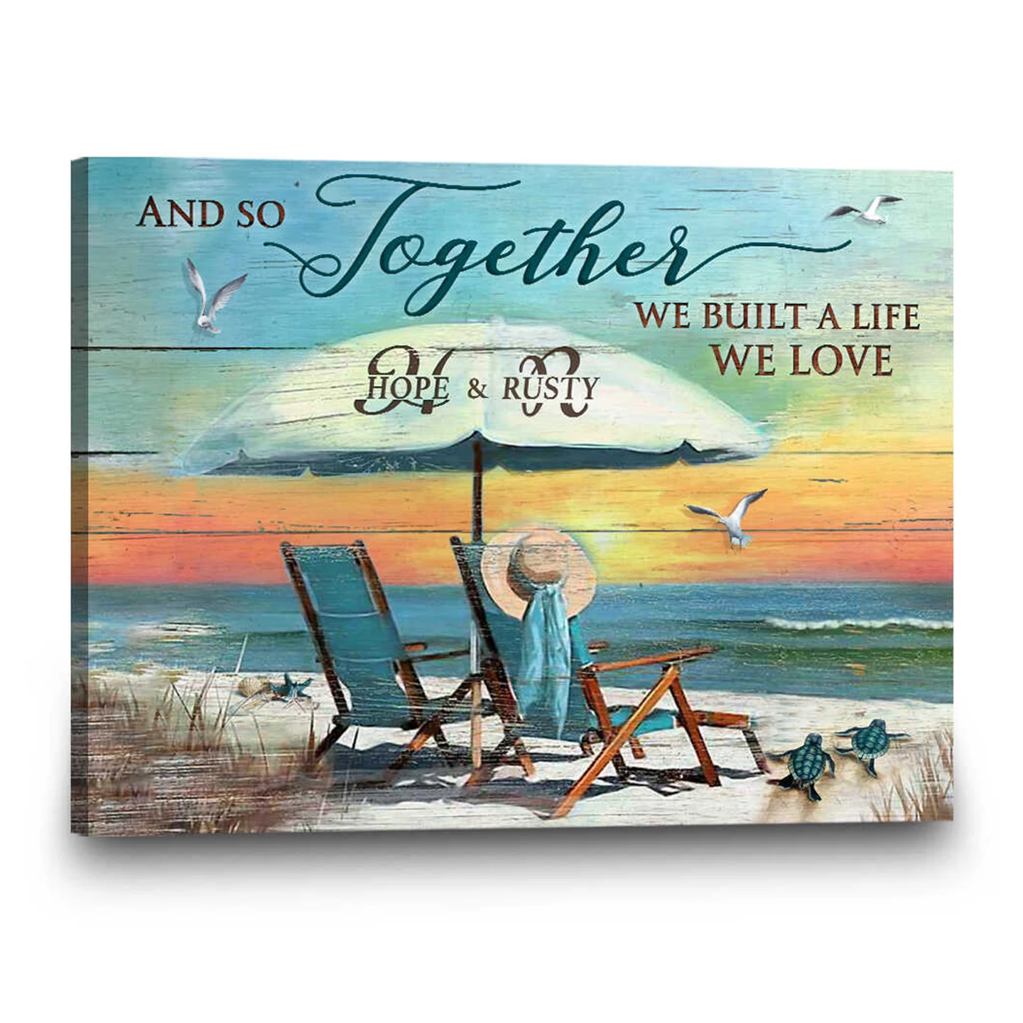 

STUNNING GIFT PERSONALIZED ROMANTIC CANVAS BEACH WALL ART AND SO TOGETHER WE BUILT Frame Decoration Picture Photo Solid Wood