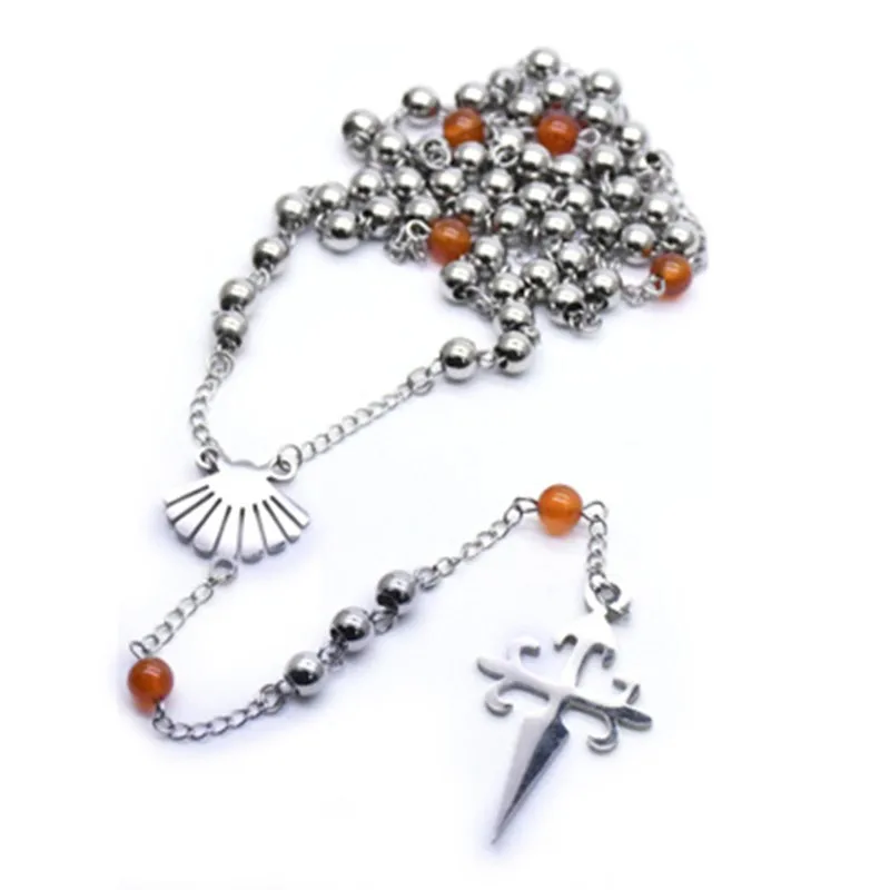 

New 3 Types Rosary Beads Cross Pendant Necklace Stainless Steel Shell Catholic Religious Jewelry Accessories Anniversary Gifts