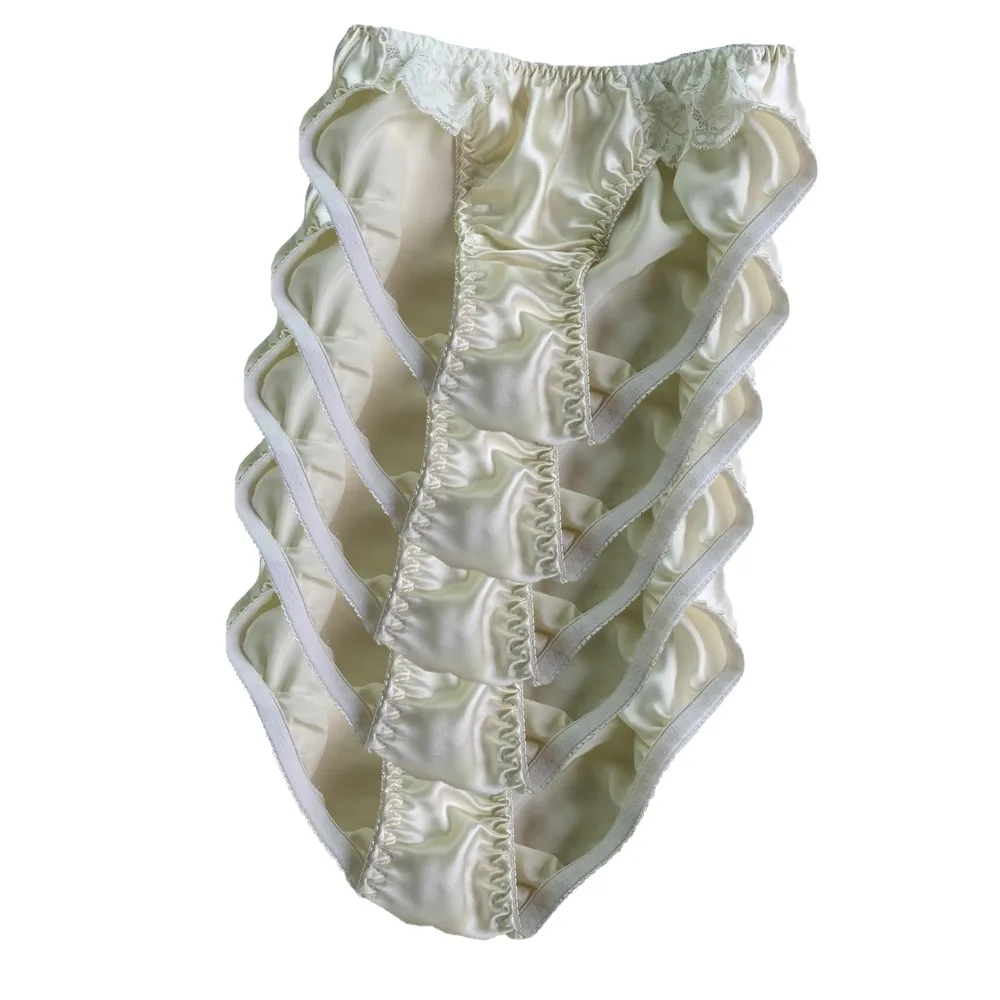 5 pcs Womens 100% Silk Panties Soft Briefs Sexy Sheer Lace Knickers Underwear for Lady naughty panties for women lingerie bottom