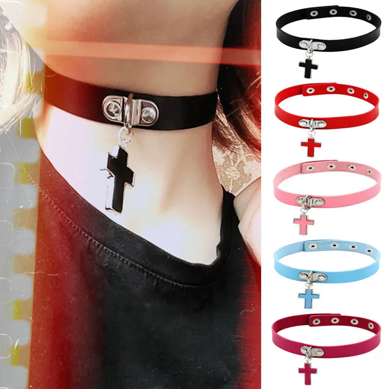 

New Arrival PU Leather Cross Gothic Necklace Choker Collar Women Jewelry Party Daily Accessories Neck Chain Friendship Gifts