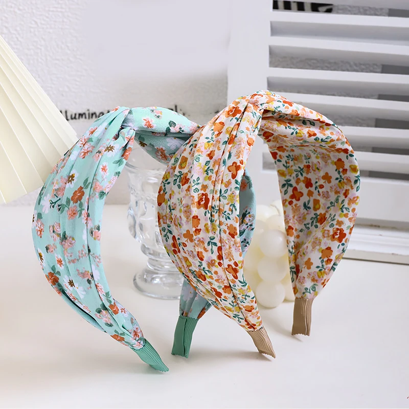 

Cross Knot Classic Small Floral Headwear Elegant Flower Pattern Hair Hoop Knotted Headbands Girls Sweet Hair Accessories