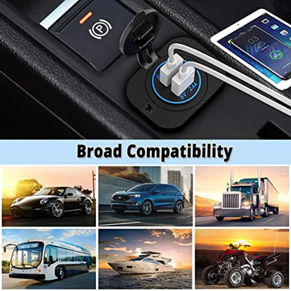 

4.8A With Touch Car Charger Single Hole Panel Dual USB Mobile Phone Car Waterproof Charger Overload Protection