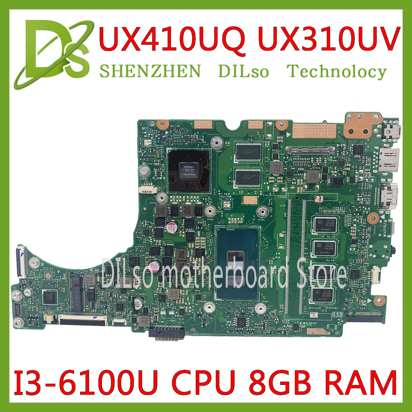 

KEFU UX410UQ Laptop Motherboard For ASUS UX310UQK UX310UQ UX310UV UX410UQK original Mainboard 8GB-RAM I3-6100U GT940MX-2GB
