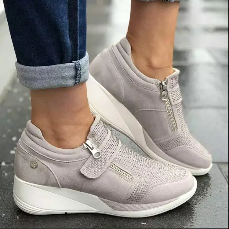 

Spring New Women's Casual Pumps Mesh Flat Low Heel Side Zipper Fashion Sneakers