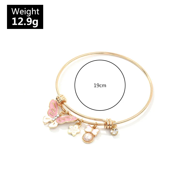 

European Fashion 2020 butterfly and peral crystal beads pendant golden Expandable bracelet For women girls gift.