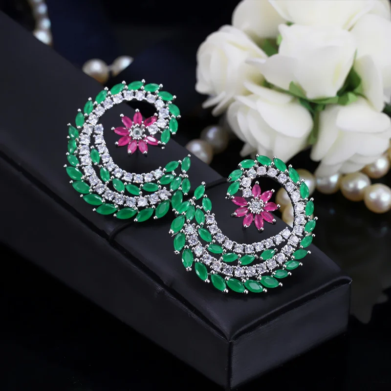 BeaQueen Beautiful CZ Marquise Cut Dark Blue Yellow Cubic Zirconia Large Stud Earrings Women Bohemia Costume Jewelry E136 | Украшения и