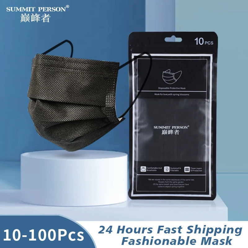 

10-100 шт. маска одноразовая маска для лица Черный нетканый 3 Слои маска для полости рта фильтр против пыли дышащие защитные маски для взрослых;...