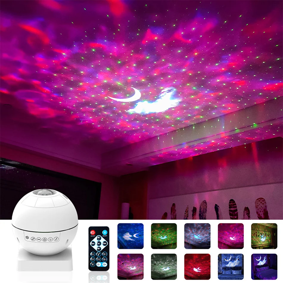 

Moon Star Galaxy Projector LED Night Light Ocean Wave 180 Degree Rotate Starry Sky Atmosphere Lamp Blue-tooth Remote Control