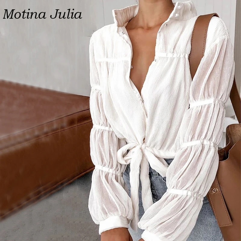 Motina Julia 2019 шикарные блузки с пышными рукавами в белом стиле OL женские блузы Топ