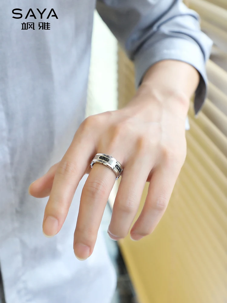 

Ring Men's Domineering Obsidian Trendy Light Luxury Single Index Finger Ring Men's Gem Ring Personality Ring Men's Little Finger
