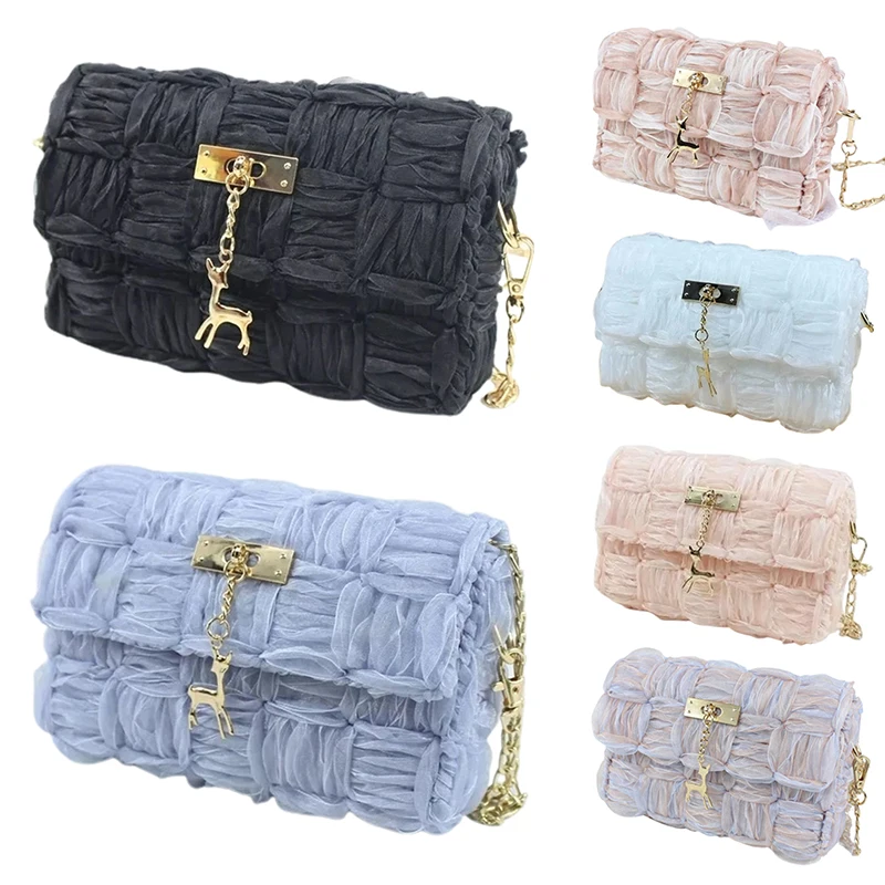 

DIY!!! Chiffon Cloth Chain Bag Girl Fashion Sweet Temperament Shoulder Bag Phone Bag Woven Plastic DIY Handmade Bag Accessories