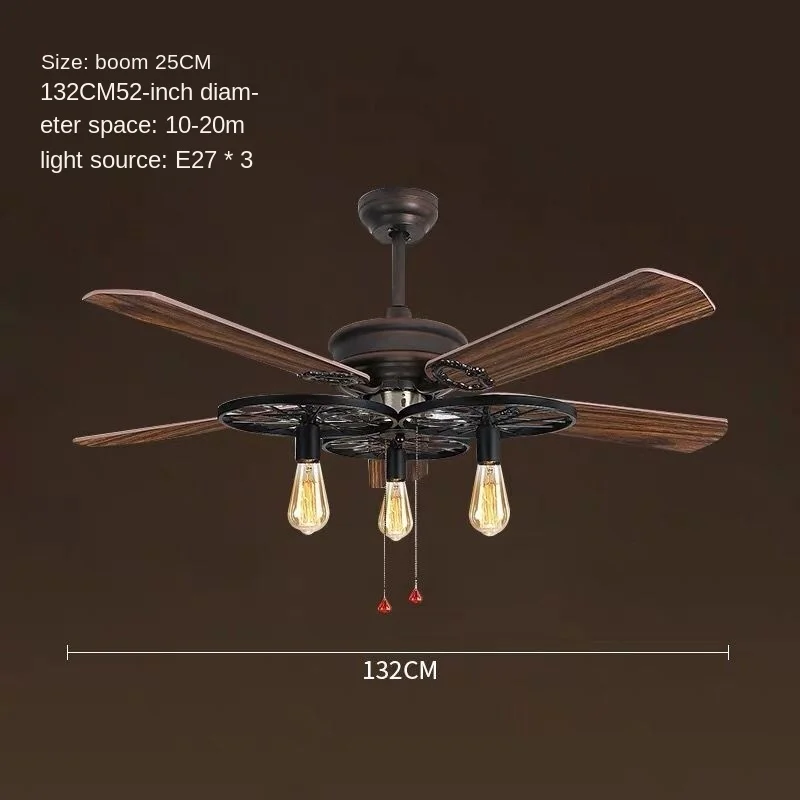 

Northern Europe Industrial Wind Ceiling Fan Lamp Dining Room Retro Household Wood Leaf Remote Control Fan Lamp Room Decor