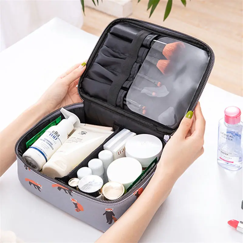 1 PC 23*8*17CM PU Leather Makeup Bag 3D Large Capacity Cosmetic Case Flamingo Cactus Panda Pattern Waterproof Storage Organizer | Дом и сад