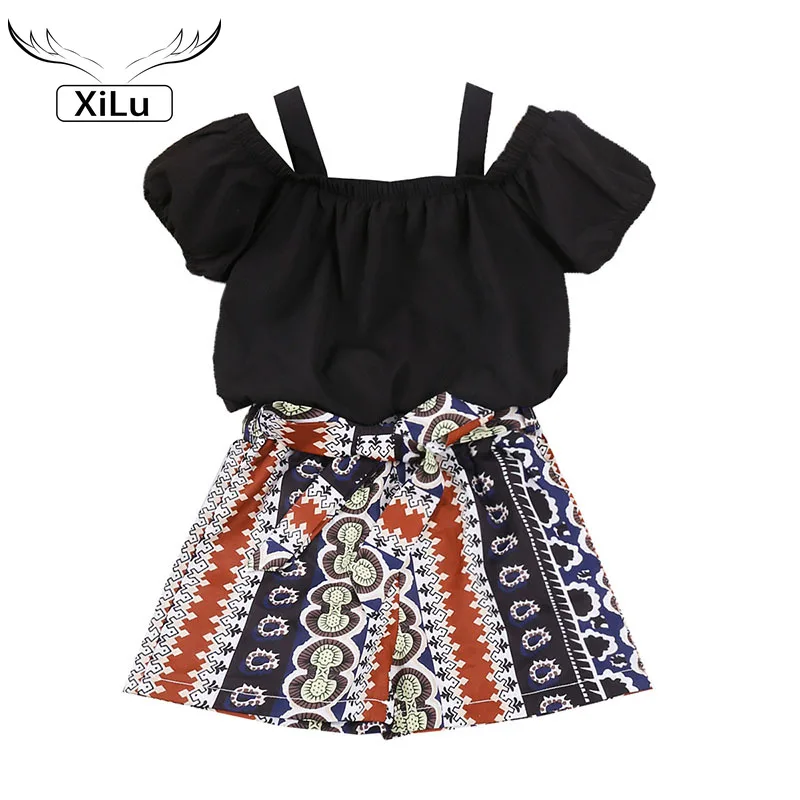 

Girls Summer Korean Style Shortsleeved Top and Striped Shorts Two-piece Suit Kids Clothes Girls Kids Boutique Clothing Wholesale