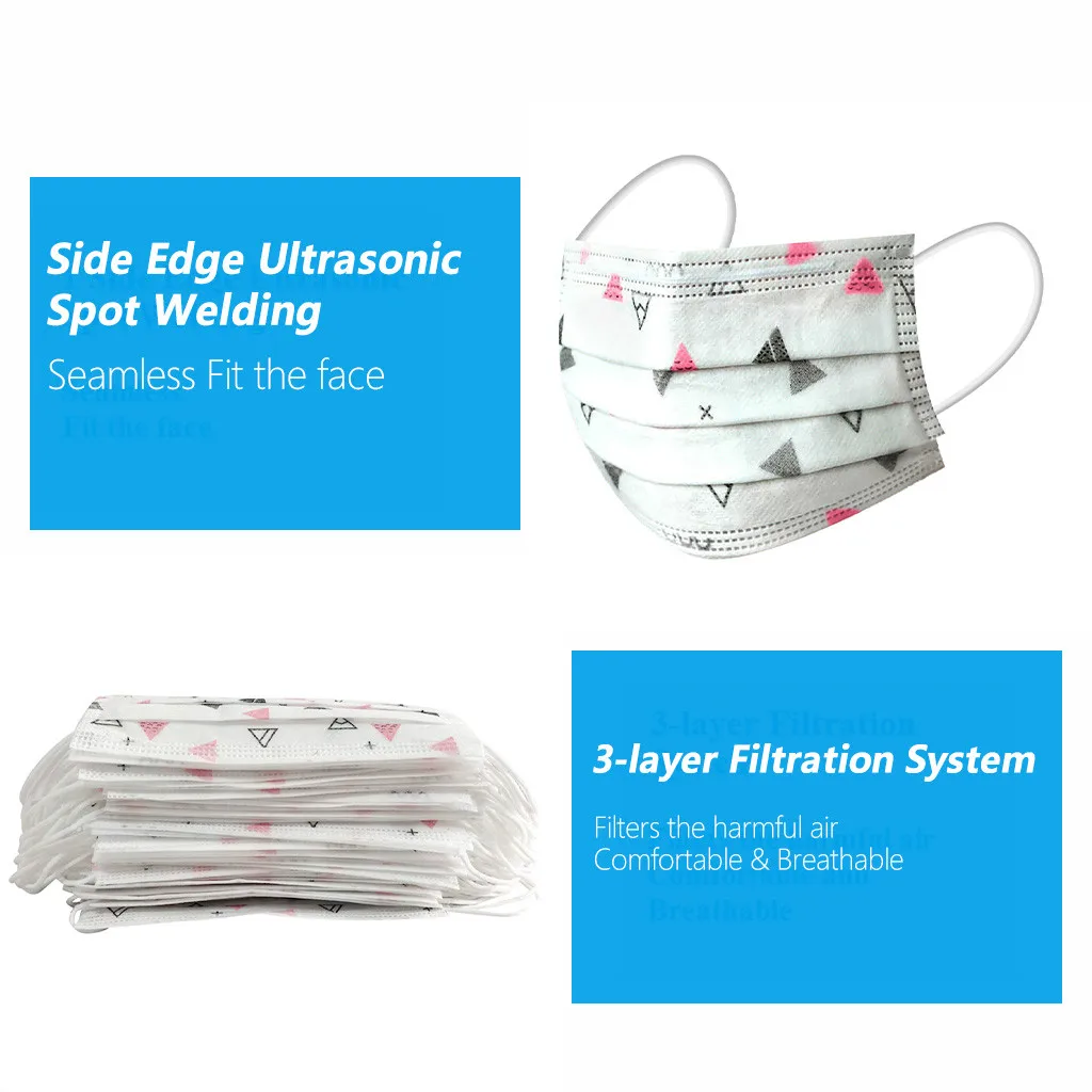 50 шт. цветной одноразовый Печатный маскарак для лица промышленный 3 слойный ушной