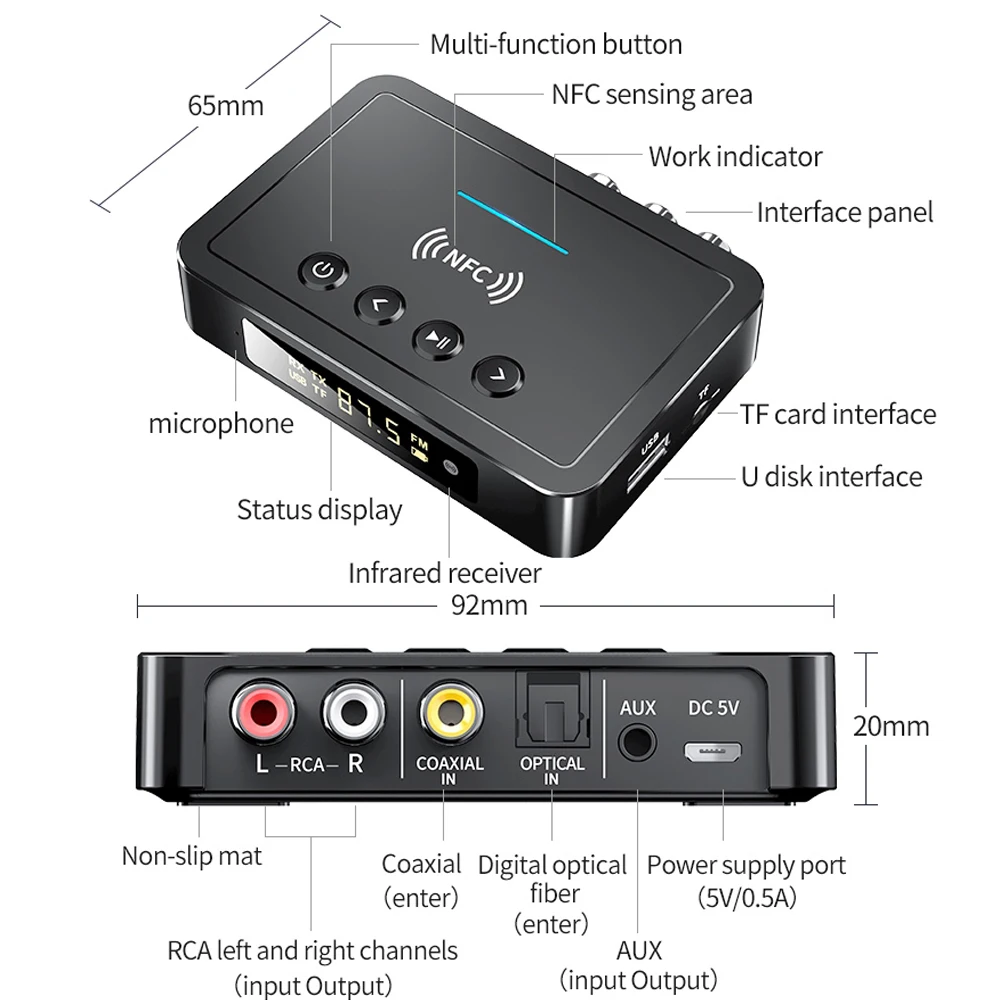 Аудиоадаптер tebe NFC Bluetooth 5 0 3 мм Aux RCA SPDIF беспроводной FM-приемник передатчик