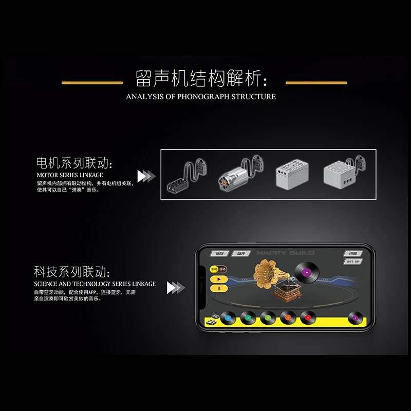 Yeshin 21002 креативные игрушки моторизированное приложение сборка модель фонографа