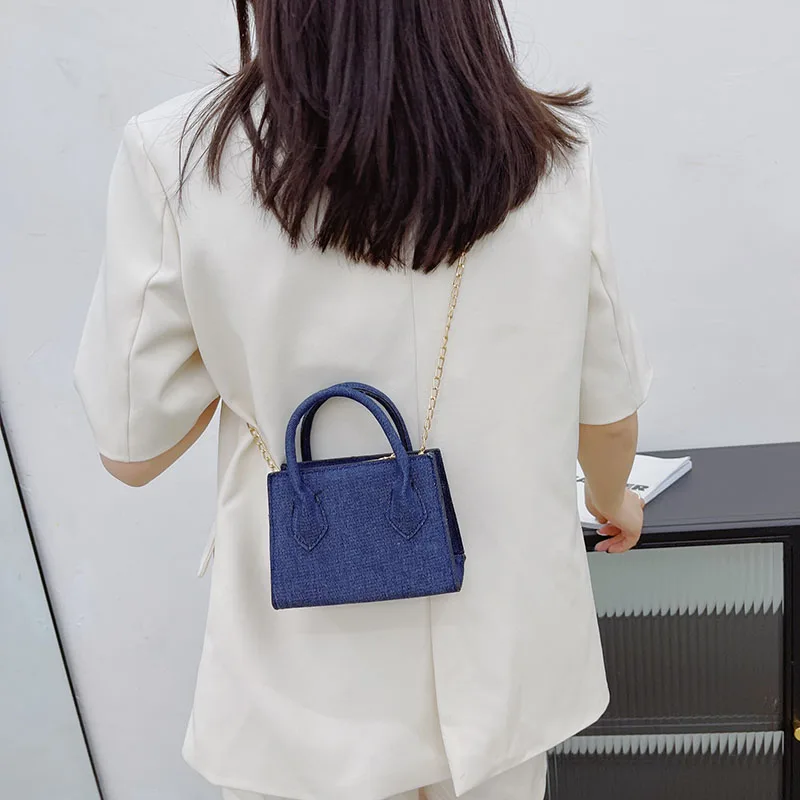 

2021 Summer Women's Bag Fashion Shoulder Bag Denim Simple Handbag Solid Color Chain Messenger Bag Small Handbags Purse New