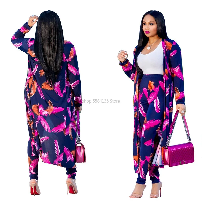 Осенний Женский комплект из двух предметов с цветочным принтом женский плащ