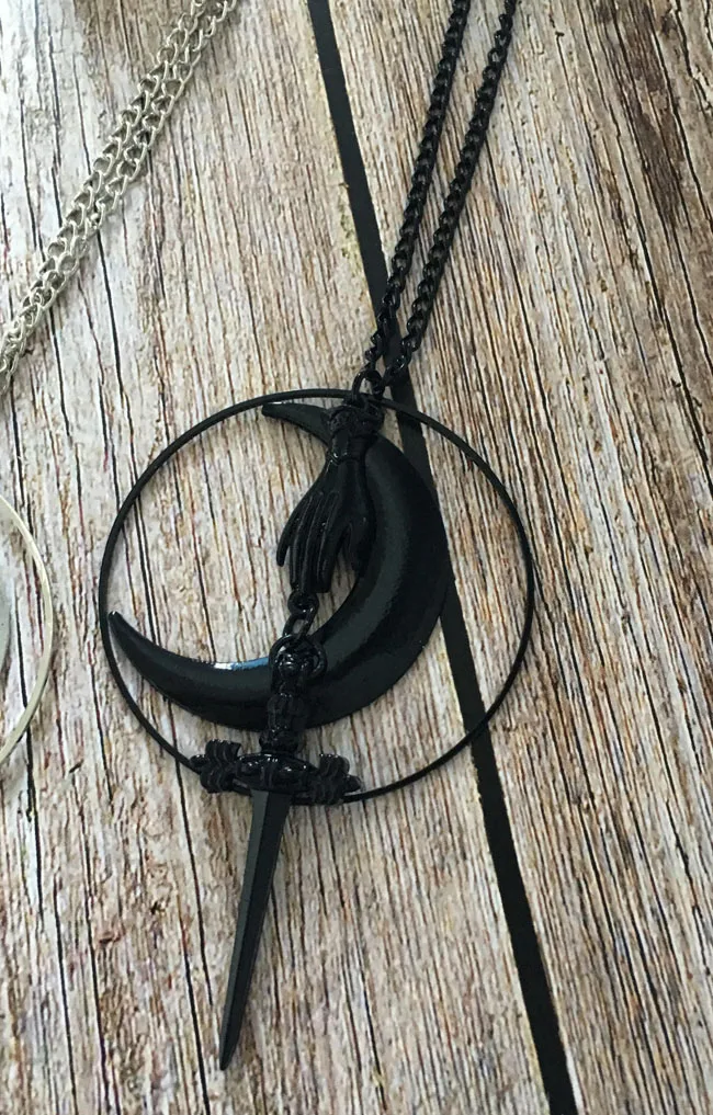 black Ожерелье с подвеской Hecate ручной работы, полумесяц, ожерелье с кинжалом готика Готический меч ведьмы, викторианские украшения, колдовство и магия - Окраска металла: black