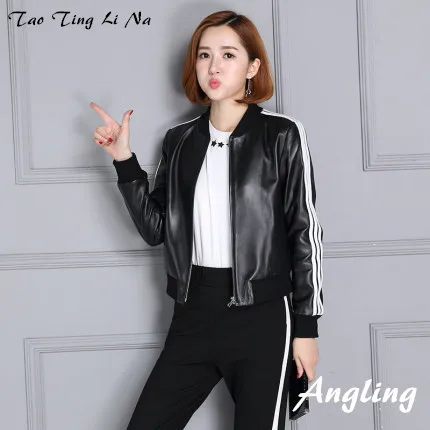 Tao Ting Li Na New Short Autumn Slim Suit Genuine Real Leather Jacket 19KC6