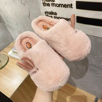winter home cotton slippers women soft short plush slides hairy warm shoes non slip designer slippers indoor rabbit ear footwear