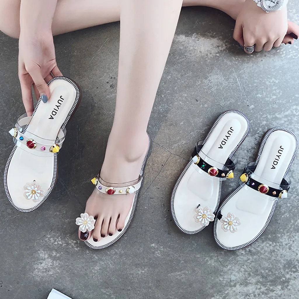 

New Fashion Women Beach Flower Round Head Slipper sandals women flat Shoes sandalia feminina salto alto sexy#N3