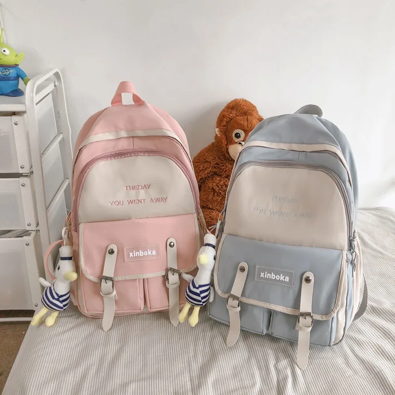 

VIP Dropshipping 2022 School Bag Backpack For Teenagers Candy Color Waterproof Bags Patchwork Backpack Female Rucksack Mochila