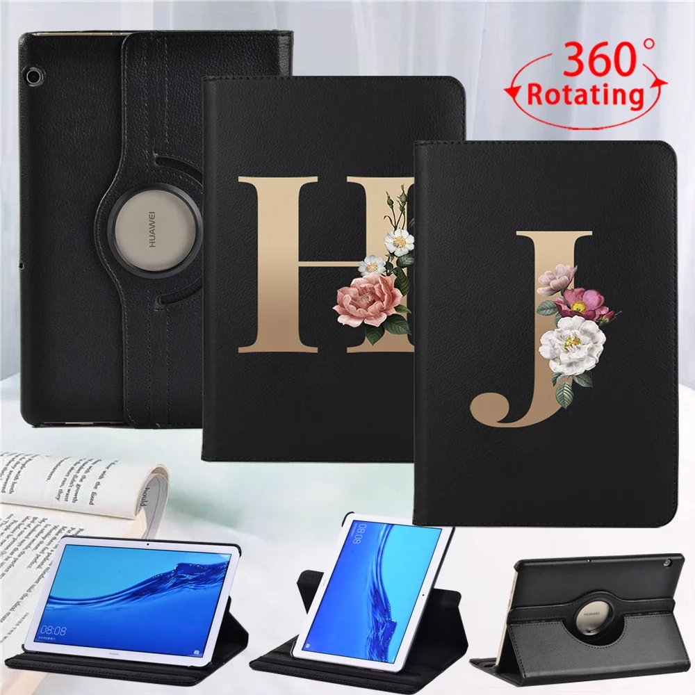 

360 Rotating Case for Huawei MediaPad T5 10 10.1"/T3 10 9.6" Folding Stand Cover PU Leather Anti-Drop Tablet Case + Stylus