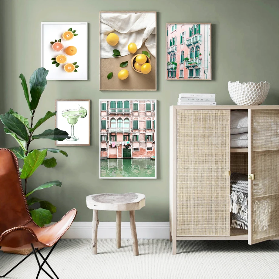 Дом оранжевый лист дерева лимонный пейзаж настенная живопись на холсте