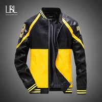 2021 hip hop men faux leather jackets patchwork classic motorcycle jacket male plus faux leather jacket mens autumn winter coats