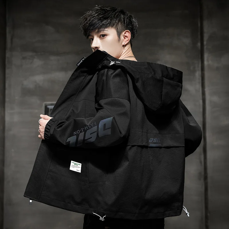 

2020 New Fashion Jacket Men Casual Hooded Mens Spring Autumn Bomber Jacket Coat Reflective Color Trendy Streetwear Male Clothing