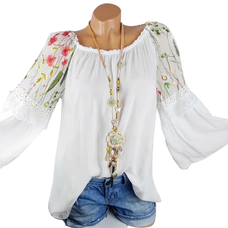 Women Long Sleeves Shirts Embroidery Loose Casual Blouse Tops for Summer JS24 |