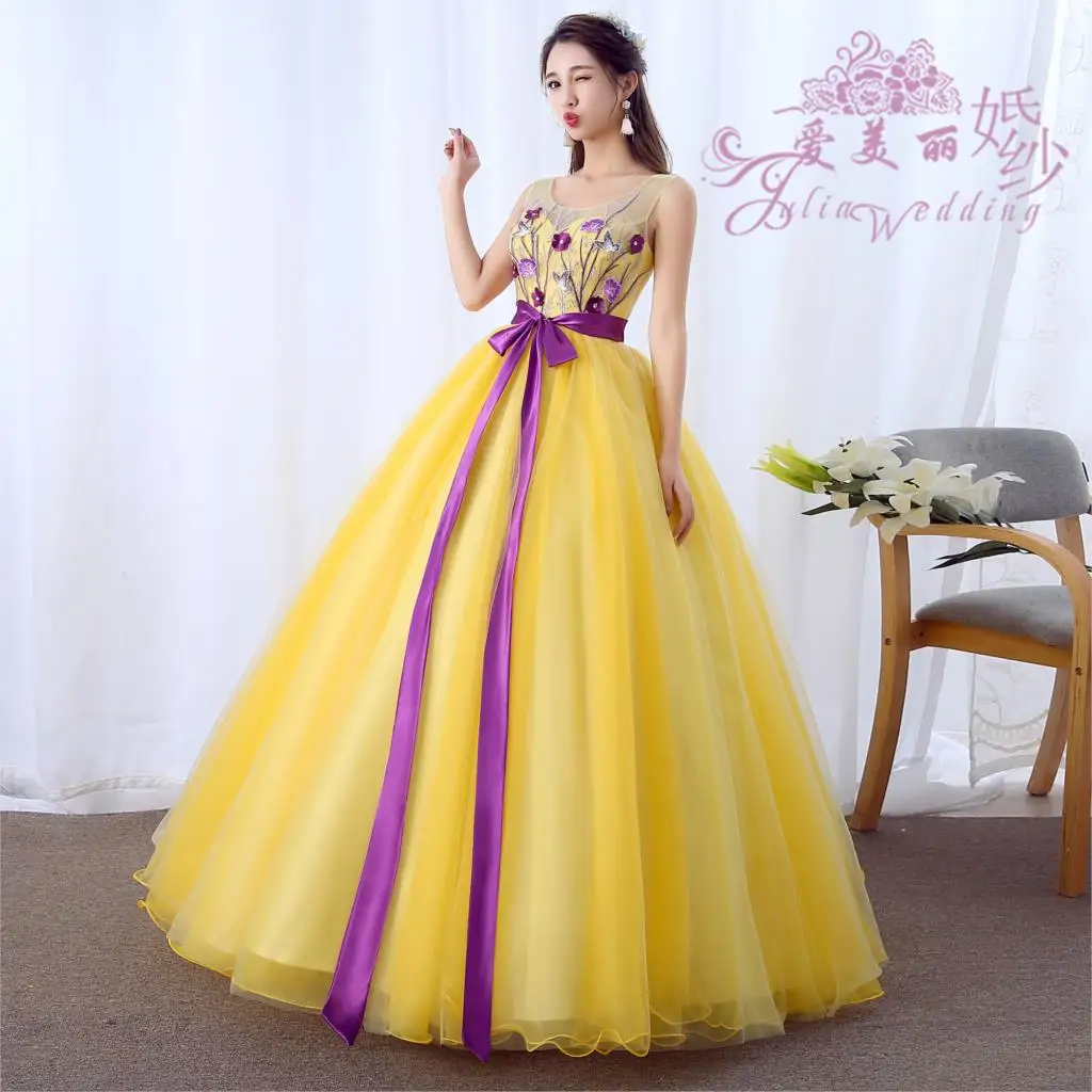 Элегантное желтое платье Quinceaneras платья с жемчужными рукавами для девочек 15 лет